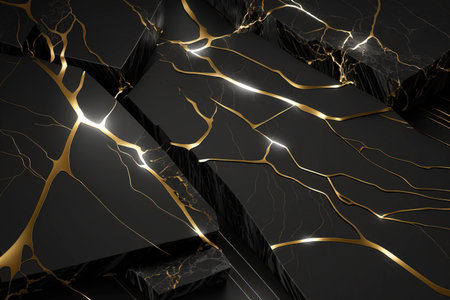 Marbled marble with gold lines, elegant background design for graphic design. dark black onyx color with gold threadsの素材
