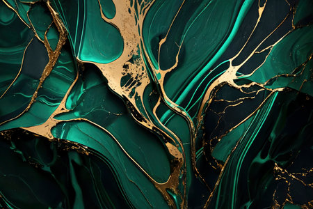 marble background of emerald green color with gold trim or gold threads, decorative background for elegance and luxury design created with Generative AI technologyの素材
