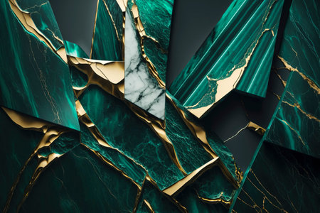 Exquisite Marble Texture in Shades of Green and Glimmering Gold: Perfect for Interior Design and Architectural Projects created with Generative AI technologyの素材