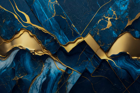 Illustration of a Luxurious White and Blue Marble Wall with Intricate Gold Trim and Accents, Perfect for Elegant and Sophisticated Interior Designs, created with Generative AI technologyの素材
