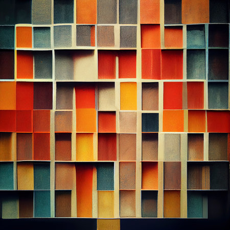 Geometric, Colorful boxes, wall of square pieces as a background for wallpaper or creative base designの素材