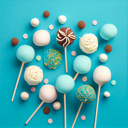 An Illustration of a Set of Vibrant and Delicious Candy Lollipops in Assorted Colors, Perfect for Sweet-Toothed Individuals and Those Who Love Bright, with Each Lollipop Featuring a Unique and Eye-Catching Pattern or Flavor. created with Generative AI technologyの素材