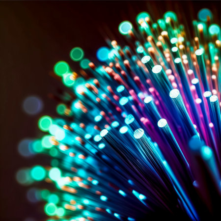 colored electric cables and led. optical fiber, intense colors, background for technology image and new business trends created with Generative AI technologyの素材