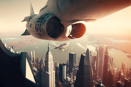UAP UFO, unidentified flying object, alien spacecraft invasion on earth. city ââinvaded by beings from another world created with Generative AI technologyの素材