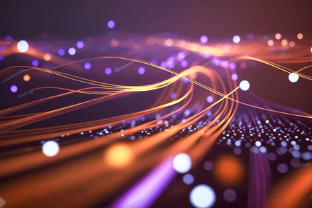 An Eye-Catching Illustration of Vibrant Colored Light Rays Radiating on a Soft and Dreamy Blurred Backgroun. This Artwork Captures the Energetic and Playful Feeling of Light and Colors created with Generative AI technologyの素材