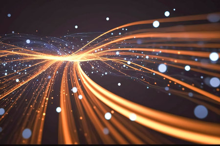 An Eye-Catching Illustration of Vibrant Colored Light Rays Radiating on a Soft and Dreamy Blurred Backgroun. This Artwork Captures the Energetic and Playful Feeling of Light and Colors created with Generative AI technologyの素材