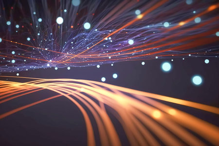 An Eye-Catching Illustration of Vibrant Colored Light Rays Radiating on a Soft and Dreamy Blurred Backgroun. This Artwork Captures the Energetic and Playful Feeling of Light and Colors created with Generative AI technologyの素材