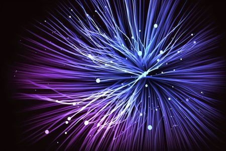 An Eye-Catching Illustration of Vibrant Colored Light Rays Radiating on a Soft and Dreamy Blurred Backgroun. This Artwork Captures the Energetic and Playful Feeling of Light and Colors created with Generative AI technologyの素材