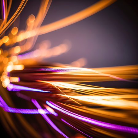 An Eye-Catching Illustration of Vibrant Colored Light Rays Radiating on a Soft and Dreamy Blurred Backgroun. This Artwork Captures the Energetic and Playful Feeling of Light and Colors created with Generative AI technologyの素材