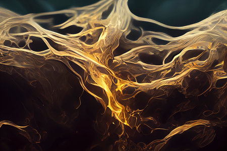 golden background with waters in gold and colored inks. decorative image for events, weddings or eleganceの素材