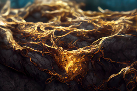 golden background with waters in gold and colored inks. decorative image for events, weddings or eleganceの素材