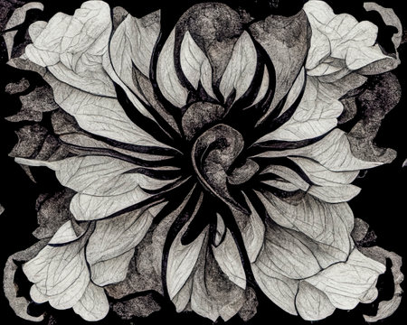 rice paper texture with flower drawn with black ink, japanese creative backgroundの素材