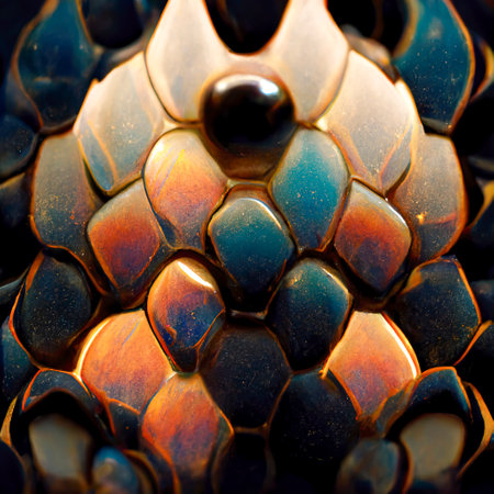 texture of dragon or armadillo scales, image of tough skin with colored scalesの素材