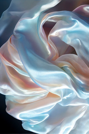 silk fabric with pink and light blue satin colors created with Generative AI technologyの素材