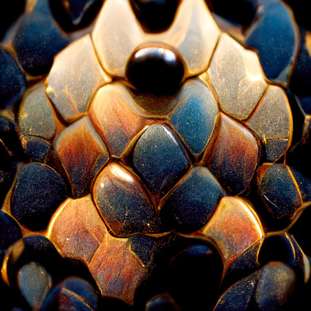 texture of dragon or armadillo scales, image of tough skin with colored scalesの素材