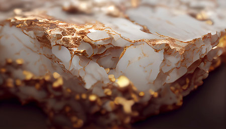 piece of white marble with fine golden threads, kintsugi, japanese art. decorative pieces for jewelry or luxury background created with Generative AI technologyの素材