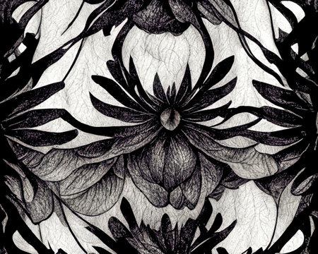 rice paper texture with flower drawn with black ink, japanese creative backgroundの素材