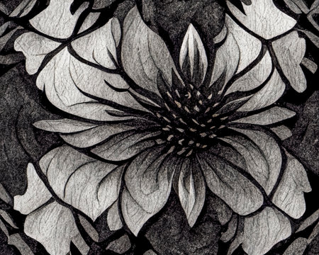 rice paper texture with flower drawn with black ink, japanese creative backgroundの素材
