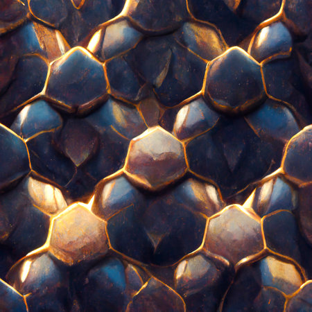 Geometric, texture of dragon or armadillo scales, image of tough skin with colored scalesの素材