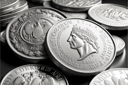 silver bars and coins, concept of investing in precious metals, alternative savings, market values, created with Generative AI technologyの素材