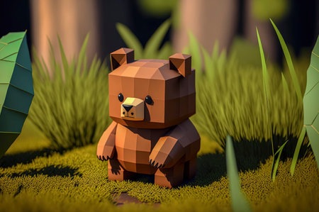 Bear, animals made of 3d cubes, voxel illustration for video games or illustrating 3d animation and vfx studios, created with Generative AI technologyの素材