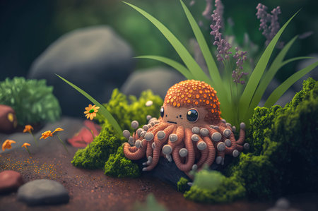 Octopus, animals made of 3d cubes, voxel illustration for video games or illustrating 3d animation and vfx studios, created with Generative AI technologyの素材