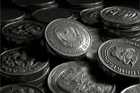 silver bars and coins, concept of investing in precious metals, alternative savings, market values, created with Generative AI technologyの素材