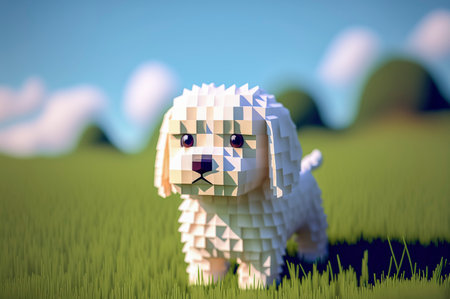 Dog, animals made of 3d cubes, voxel illustration for video games or illustrating 3d animation and vfx studios, created with Generative AI technologyの素材