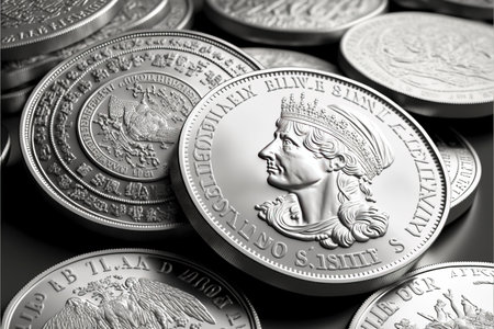 silver bars and coins, concept of investing in precious metals, alternative savings, market values, created with Generative AI technologyの素材