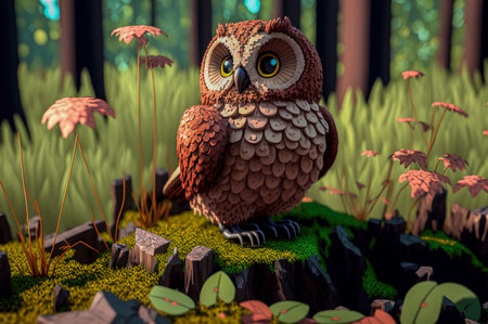 Owl, animals made of 3d cubes, voxel illustration for video games or illustrating 3d animation and vfx studios, created with Generative AI technologyの素材