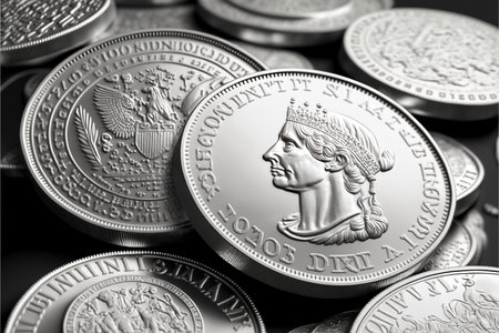silver bars and coins, concept of investing in precious metals, alternative savings, market values, created with Generative AI technologyの素材