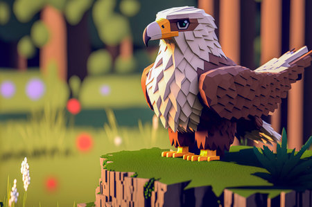 Eagle, animals made of 3d cubes, voxel illustration for video games or illustrating 3d animation and vfx studios, created with Generative AI technologyの素材