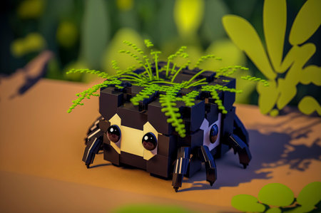 Spider, animals made of 3d cubes, voxel illustration for video games or illustrating 3d animation and vfx studios, created with Generative AI technologyの素材