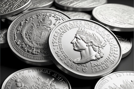 silver bars and coins, concept of investing in precious metals, alternative savings, market values, created with Generative AI technologyの素材