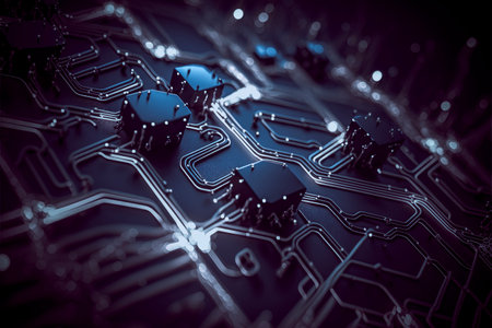 circuit cpu computer brain connected to computer equipment parts, created with Generative AI technologyの素材