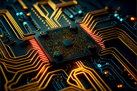 circuit cpu computer brain connected to computer equipment parts, created with Generative AI technologyの素材