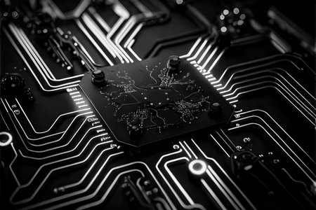 circuit cpu computer brain connected to computer equipment parts, created with Generative AI technologyの素材