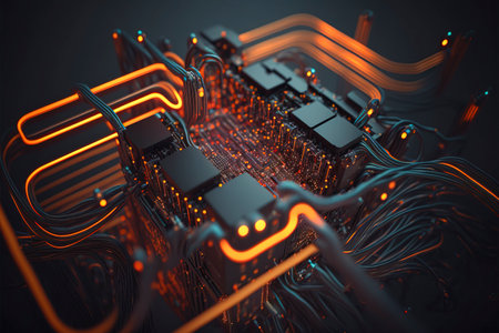 circuit with computer information processor, mind of a computer equipment created with Generative AI technologyの素材
