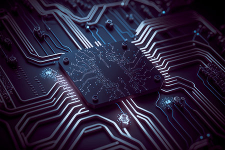 circuit cpu computer brain connected to computer equipment parts, created with Generative AI technologyの素材