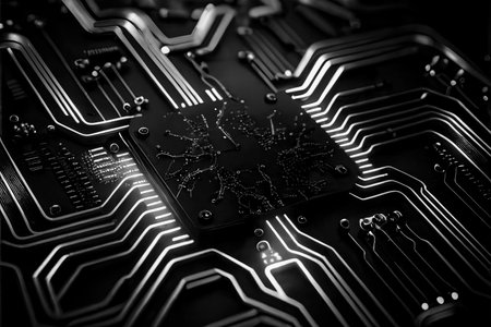 Communication, circuit cpu computer brain connected to computer equipment parts, created with Generative AI technologyの素材