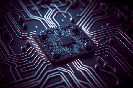 circuit cpu computer brain connected to computer equipment parts, created with Generative AI technologyの素材