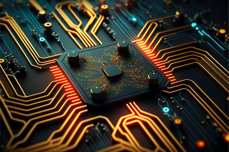 Blockchain, circuit with computer information processor, mind of a computer equipment created with Generative AI technologyの素材