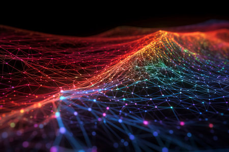 Exploring the Frontiers of Modern Communication: A Stunning Landscape of Geometric Polygons and Threaded Lights created with Generative AI technologyの素材