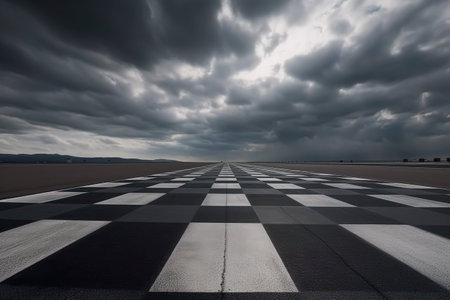 The Perfect Finish: Racing into the Sunset on the Circuit created with Generative AI technologyの素材