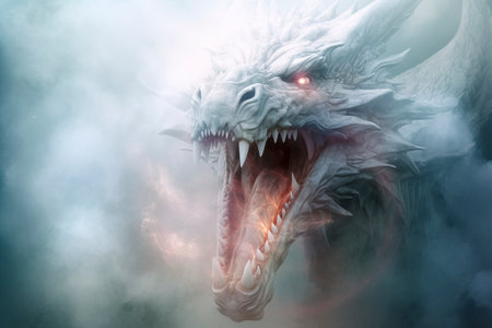 The Beauty of Destruction: The White Dragon's Flames Light Up the Sky created with Generative AI technologyの素材