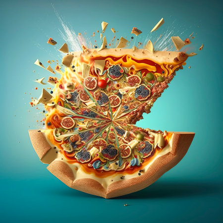 Pizza that Takes You on a Journey: Let this Flying Delight Transport You to Flavor Heaven created with Generative AI technologyの素材