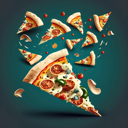 Pizza that Takes You on a Journey: Let this Flying Delight Transport You to Flavor Heaven created with Generative AI technologyの素材