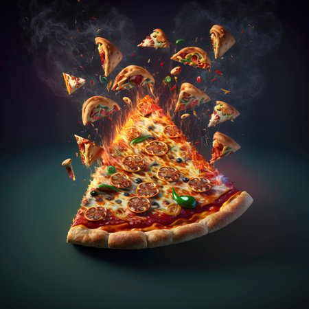 Pizza that Takes You on a Journey: Let this Flying Delight Transport You to Flavor Heaven created with Generative AI technologyの素材