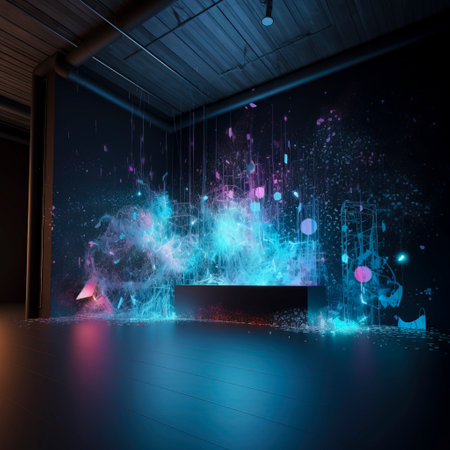 Illuminated Splendor: Vibrant Multicolored LED Floor Creating a Dazzling Display of Radiant Hues created with Generative AI technologyの素材