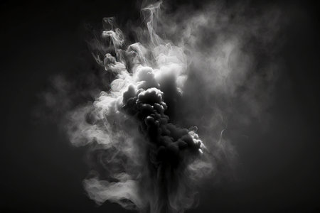 White Smoke Ascendancy: Graceful Plume or Column of Smoke Against a Black Background, Symbolizing Tranquility, Transformation, and Ethereal Presence created with Generative AI technologyの素材